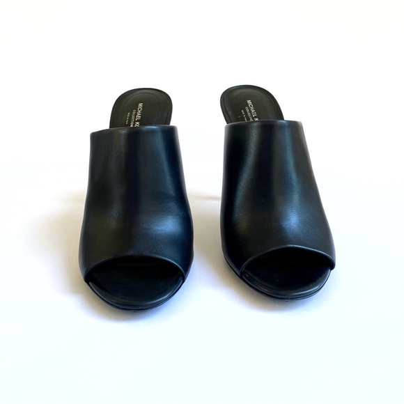 MICHAEL KORS COLLECTION BLACK LEATHER TINA RUNWAY SLIDE HEEL MULES - Picture 5 of 11